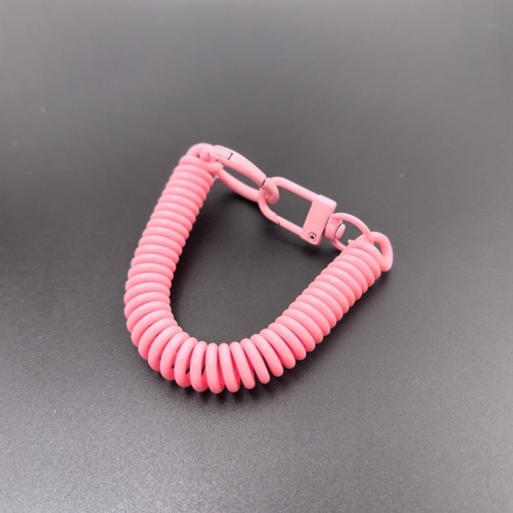 Retractable Coil Springs Keychain Elastic Straps Metal Clasp Spiral Spring Lanyard Colorful DIY Telescopic Spring Key Ring розовый