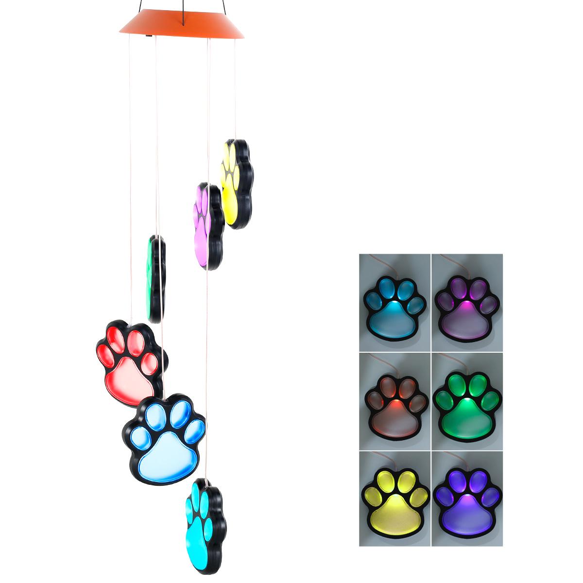 

Solar Wind Chime Light LED Solar Pet Paw Print Lighting Wind Chime IP65 Waterproof Garden Hanging Decor Color Changing Light