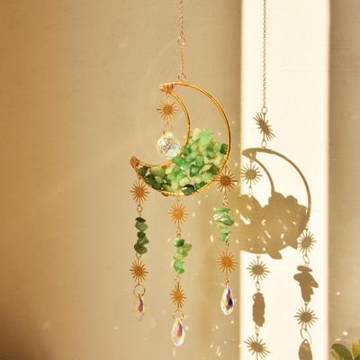 Crystal Sun Catcher Crescent Moon Sun Catcher Rainbow Maker Prism Ornament for Window Balcony Bedroom Garden Hanging