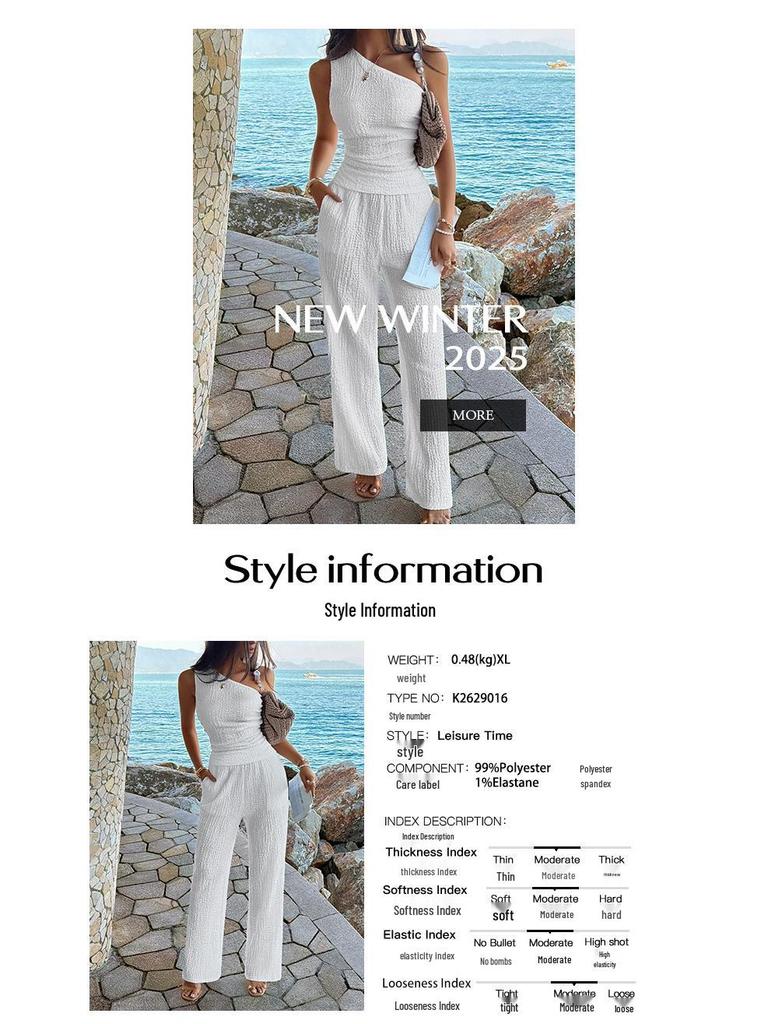 2026 Frühling/Sommer Sexy Ein-Schulter-Hosenanzug mit weitem Bein, schmal geschnitten, für Damen