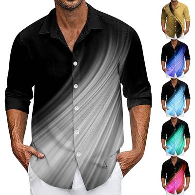 Men's Summer New Loose Print Long Sleeve Shirt Cardigan Beach Shirt