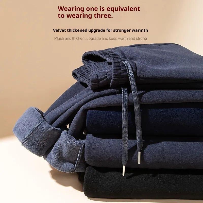 Winter Men'S Fleece-Lined Thickened Sweatpants Windproof Pants Warm Cotton Pants Casual Pants Sports Pants Men'S Pants