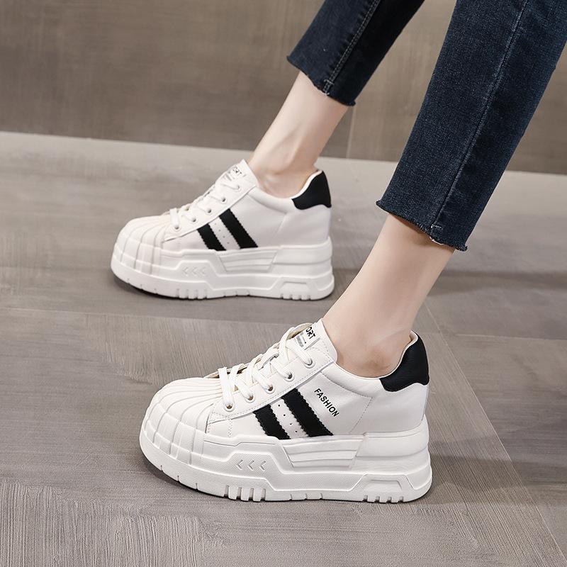 5598-2 Basic Versatile Inner Height Increasing Thick-soled Little White Shoes Women's 224 Autumn Breathable Soft-soled Muffin Casual Shoes