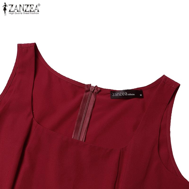 ZANZEA Women Casual Square Neck Sleeveless Ruffles Long Dress