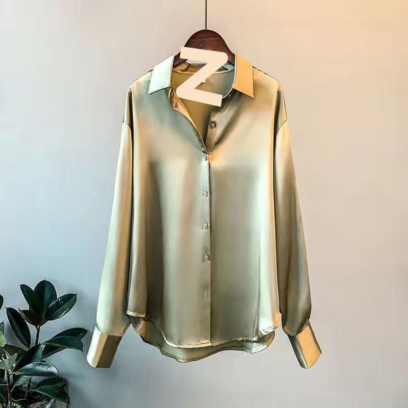 

2024 Женская универсальная ретро рубашка в гонконгском стиле из сатина с длинными рукавами Large