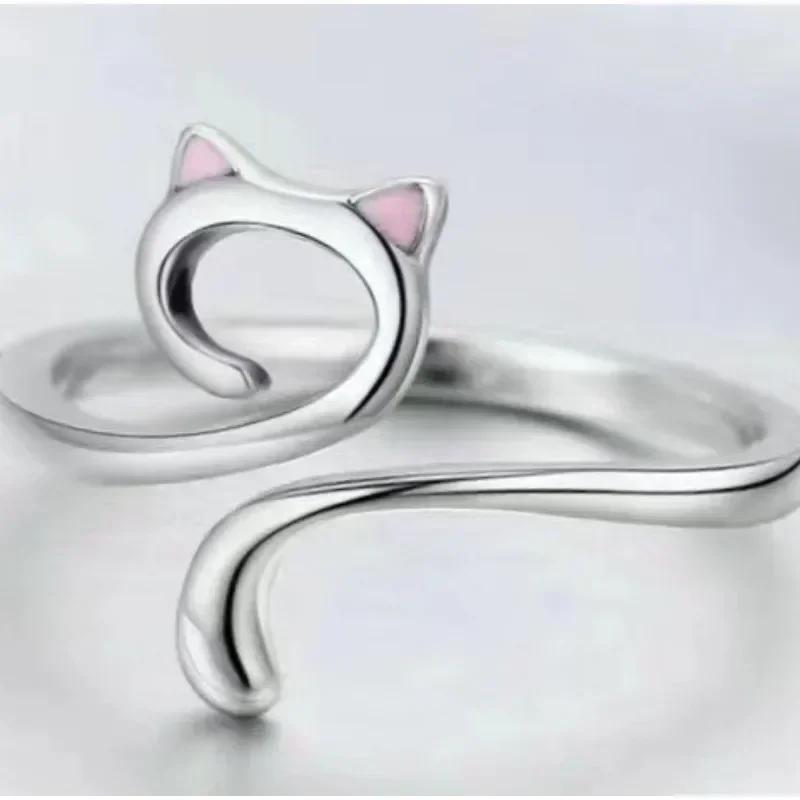 1PC Geometric Cat Ring Knitted Yarn Top Needle Crochet Hook Adjustable Knitted Crochet Hook Thread Loop Sewing Supplies