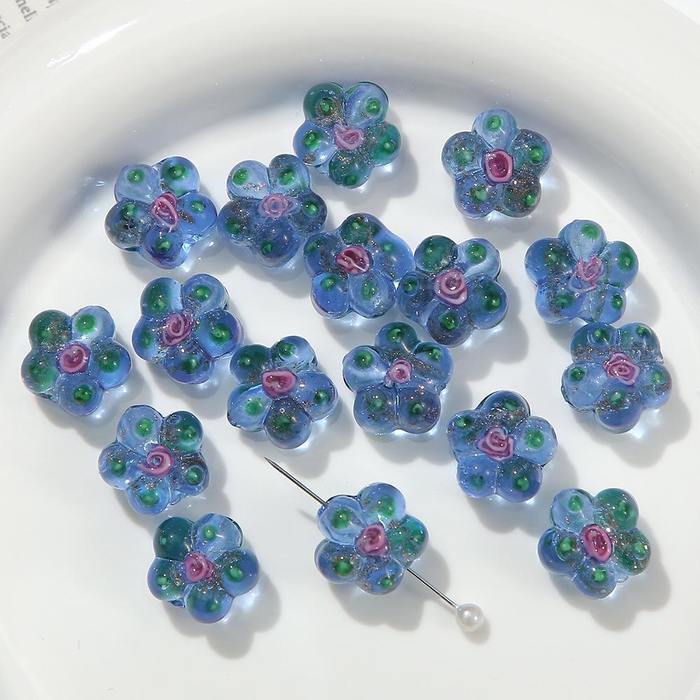 

Расписанные вручную золотые песочные стеклянные бусины-цветы для самостоятельного изготовления украшений - идеально подходят для браслетов и ожерелий 10×14mm aperture 1.5mm темно-синий