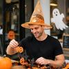 Family Holiday Souvenirs Halloween Organza Witch Hat for Women, Adult Wizard Costume Lightweight Accessories, Breathable Pointed Cap Cosplay