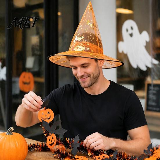 Family Holiday Souvenirs Halloween Organza Witch Hat for Women, Adult Wizard Costume Lightweight Accessories, Breathable Pointed Cap Cosplay