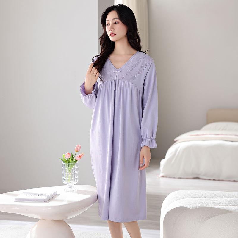 

Женская весенне-осенняя хлопковая пижама с длинным рукавом и нагрудными вкладышами, простое и свободное платье для дома 2XL