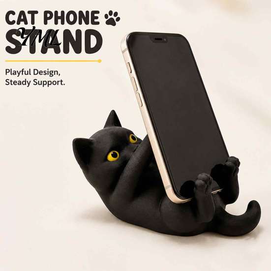 Universal Phone Stand 3D Printed Cat Holder, Lying Kitten Mobile Stand, Desktop Tablet Figurine for Home Office Desk Decor, Gift Lovers Cell
