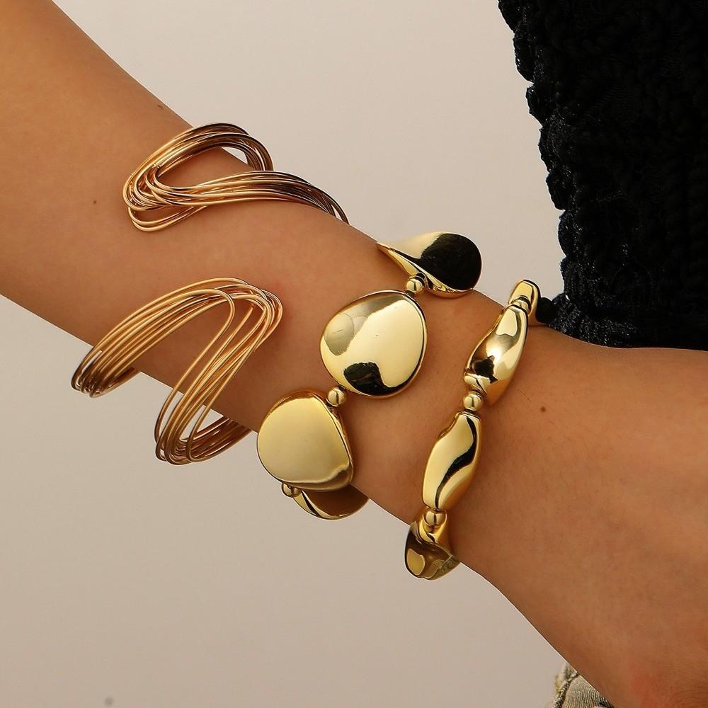 3 Pcs/Set Twisted Lines Geometric Bangle Metal Women's Hand Bracelet Delicate Bracelet Set  Party