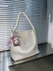 Pearl White Hand-Woven Tote Bag - Large Capacity Commuter Shoulder Bag for Women, Relaxed Feel, Elegant Design