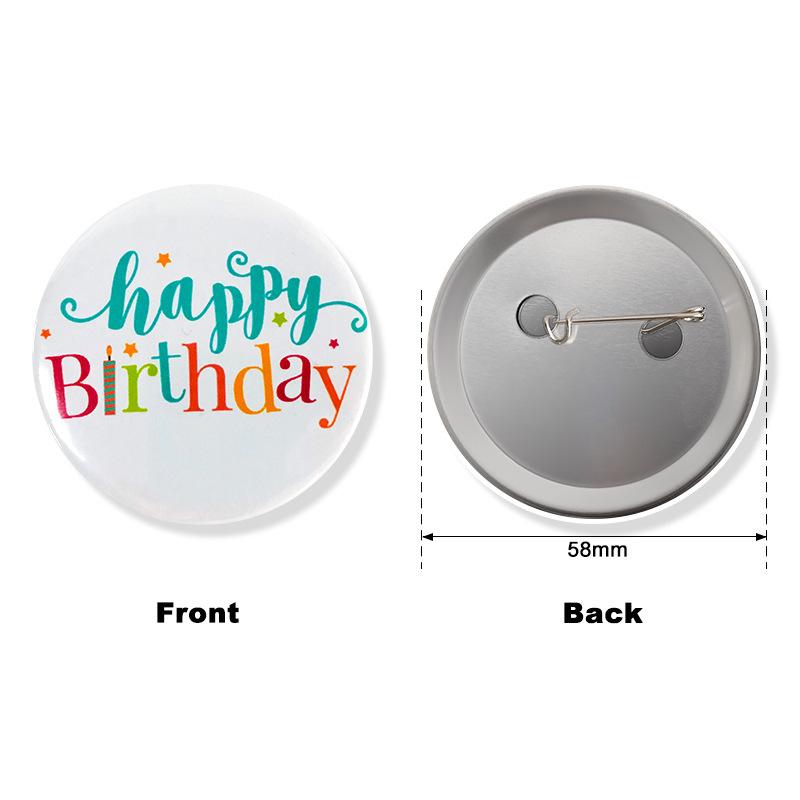 New Happy Birthday Theme Party Badge White Tinplate Handmade Birthday Badge 