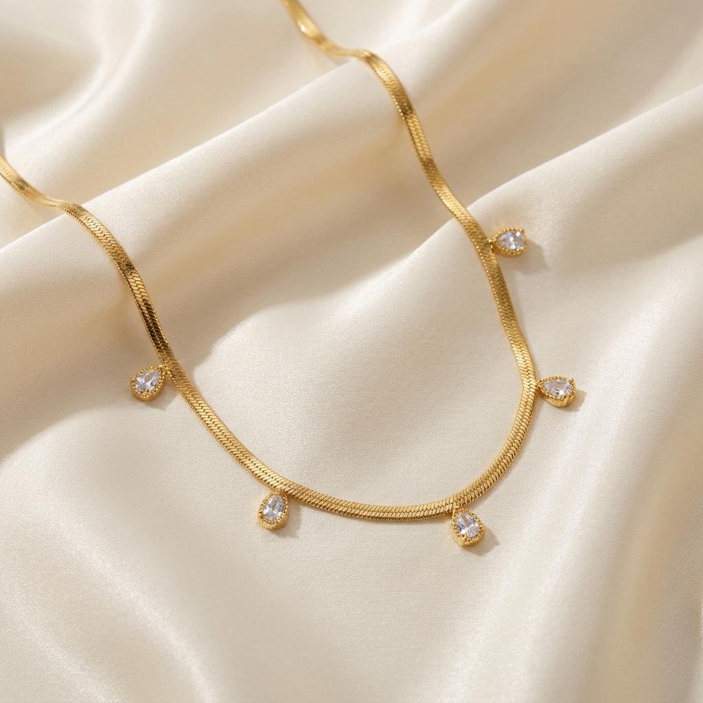 Elegant Teardrop Zircon Snake Chain Necklace for Women 316L Stainless Steel Gold Color Multi-Drop Pendant Sparkling Jewelry Gift