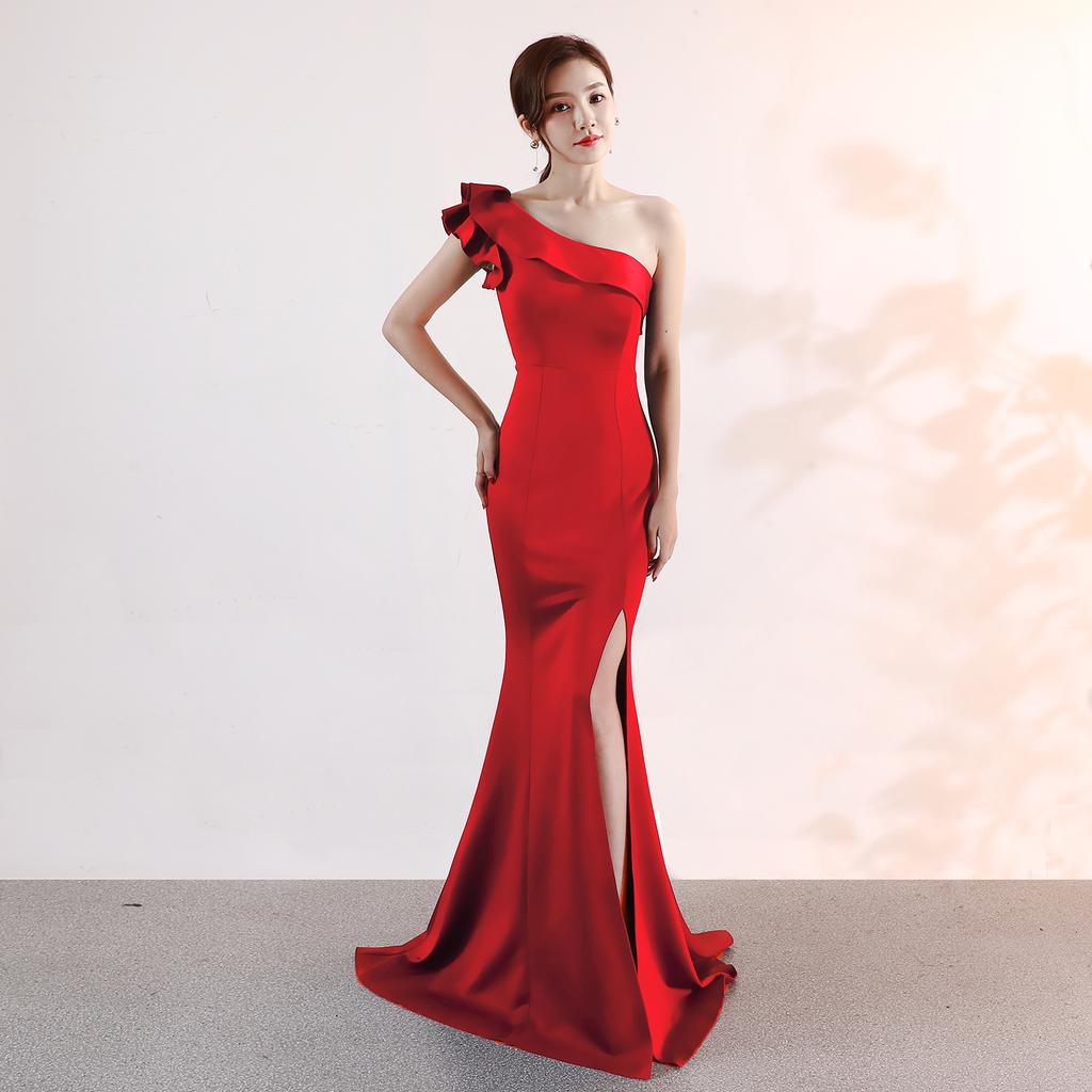 Evening dress women's new banquet elegant and dignified atmosphere pink long sexy and thin fish tail