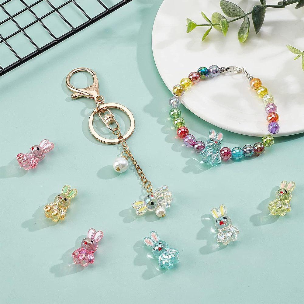 1bag 72pcs 6 colors Transparent Acrylic Beads with Enamel AB color Rabbit Mixed color 25x14.5x11mm Hole: 2.5mm 12pcs/color