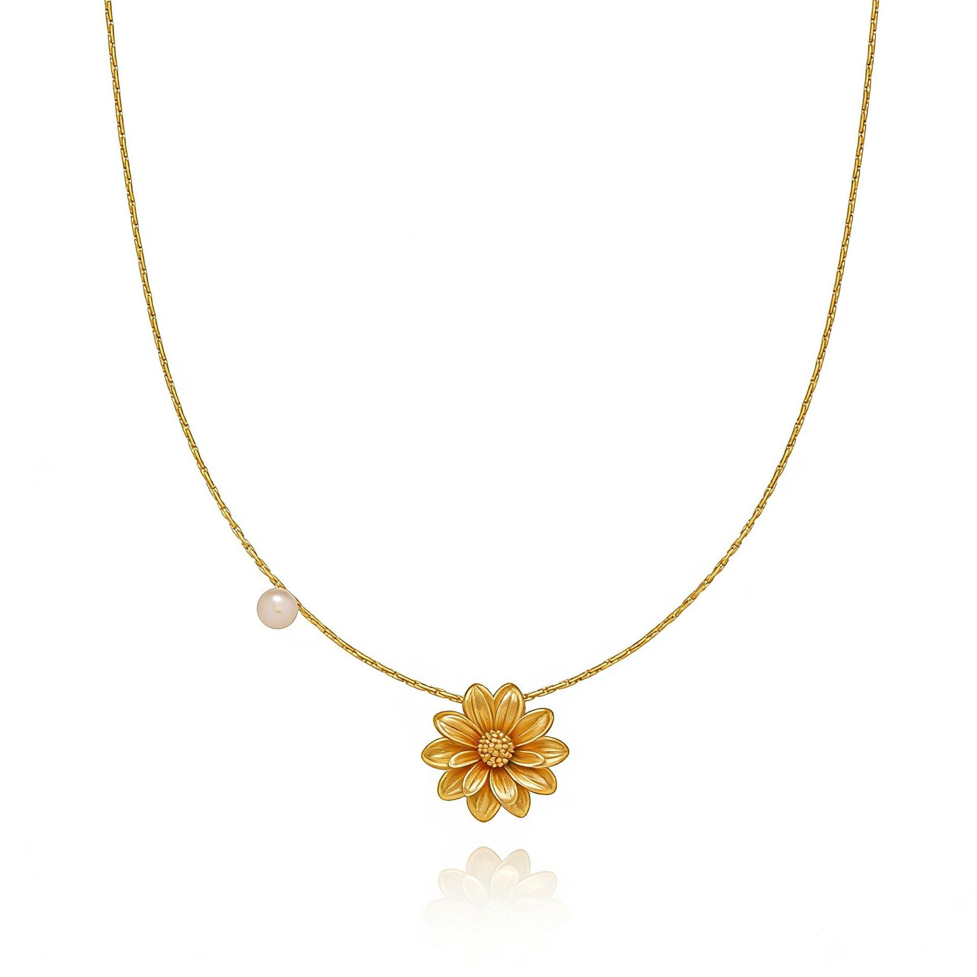 Rose Small Daisy Magnolia Flower Pendant Necklace Collarbone Chain Electroplated Gold-Plated Color Retention