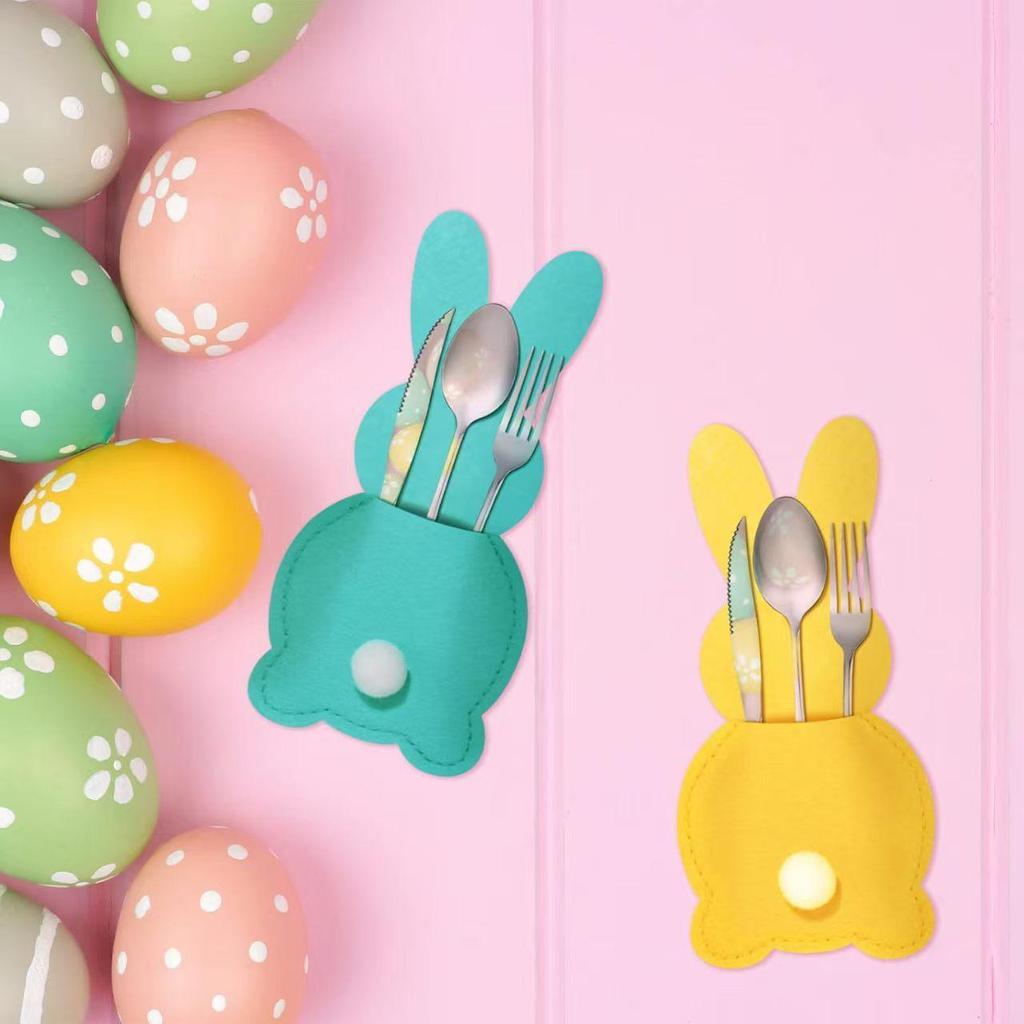 Easter Bunny Felt Cutlery Holder - Fork and Spoon Bag Table Decoration