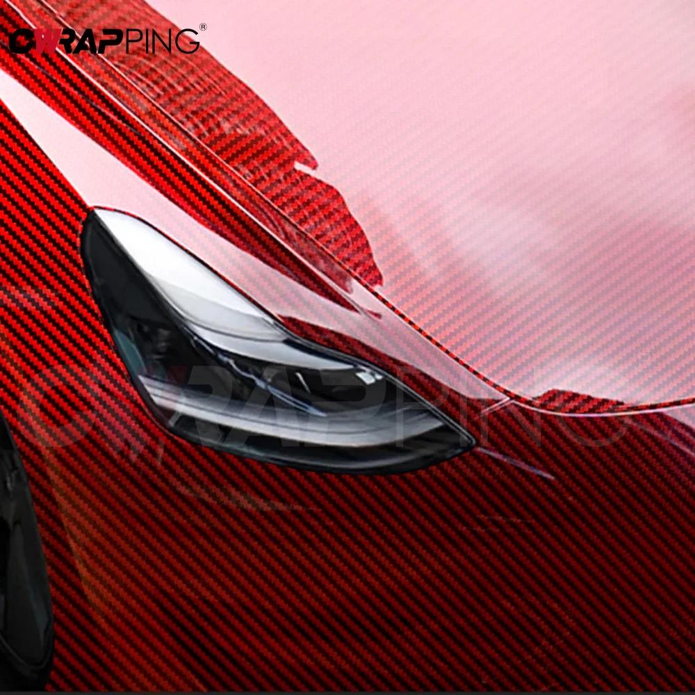 Carbon Fiber Vinyl Wrap Film Goosy Red Waterproof Self-adhesive Pvc Film DIY Decorative Stickers for Women Car Decor Accessories