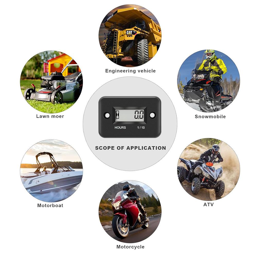 Kebidumei Waterpoof Engine Digital Hour Meter LCD Display Gas Engine for Motorcycle Bike Lawn Mower Chainsaw ATV Snowmobile