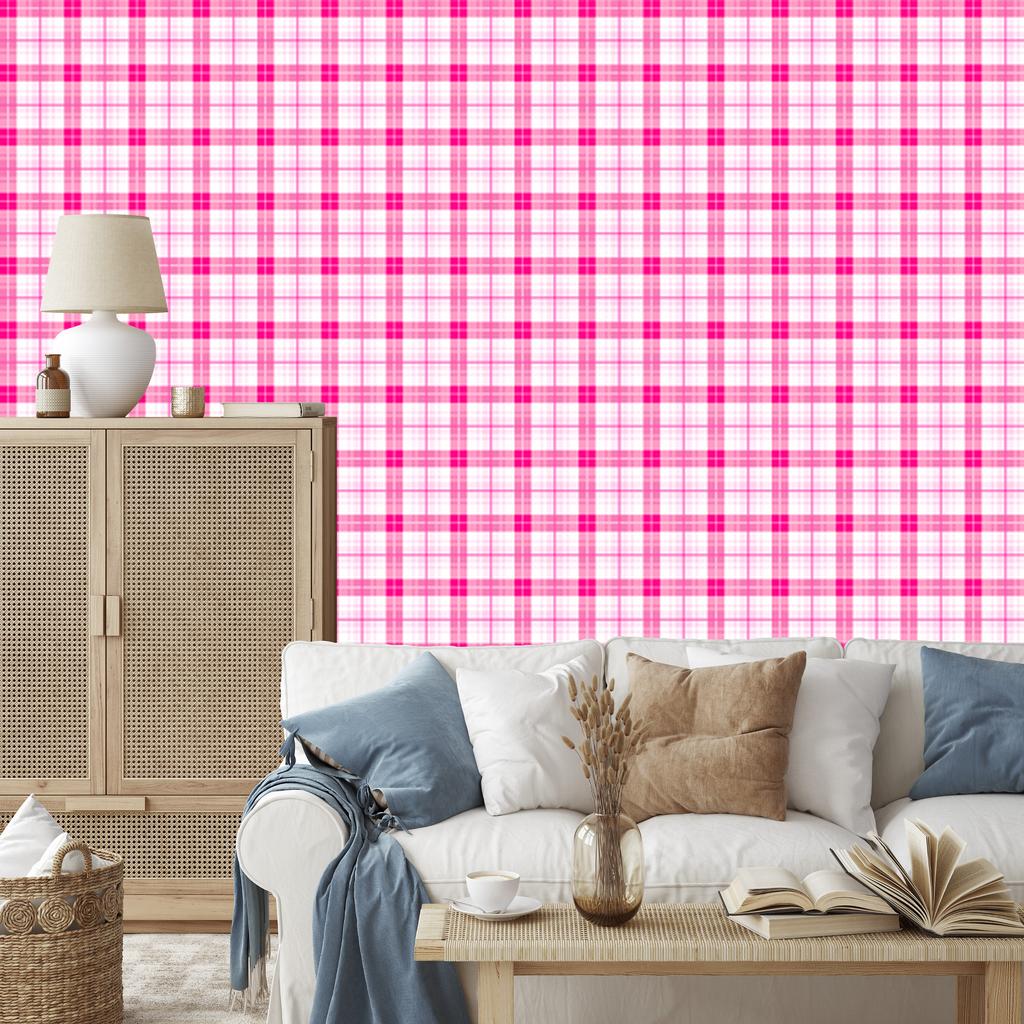 Pink Checkered Wallpaper Powder Pink and White for Living Room and Bedroom 50x1000
