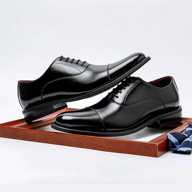 Quality Increase 6cm height Oxford Genuine Leather Shoes Rubber Sole Business Office Male Dress Wedding Shoes Party Italian Shoe