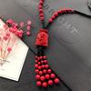 New Vintage Versatile Red Cinnabar Sweater Chain Natural Long Female Rose Necklace Pendant Accessories