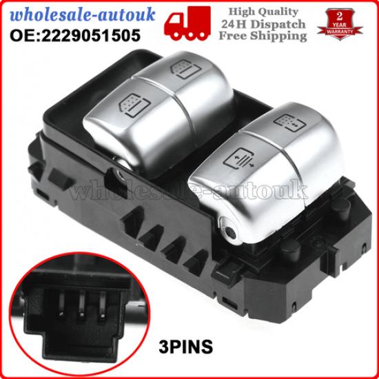 For Mercedes S-Class W222 Rear Window Main Control Switch Black 3Pin A2229051505