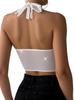 European & American Sexy See-Through Mesh Halter Top with Sequins & Fishbone Rhombus Pattern