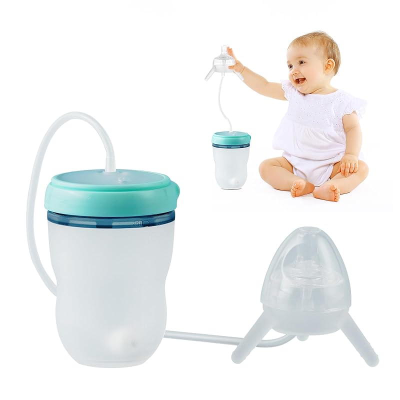 Reidio 1 Pcs Silicone Baby Bottle Separating Self Feeding Bottles Wide Caliber Baby Straw Bottle Anti Colic & Anti Flatulence Nursing Bottle for