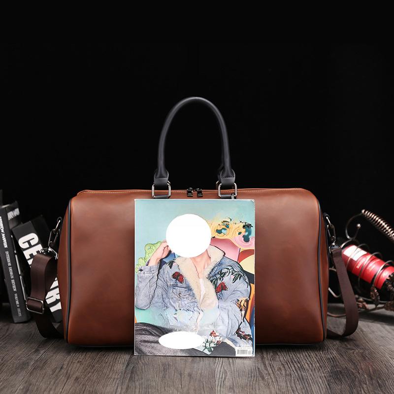 New Fashion Retro Crazy Horse Casual PU Large-capacity Business Travel Duffel Bag Short-distance Lightweight Men's Boarding Travel Bag