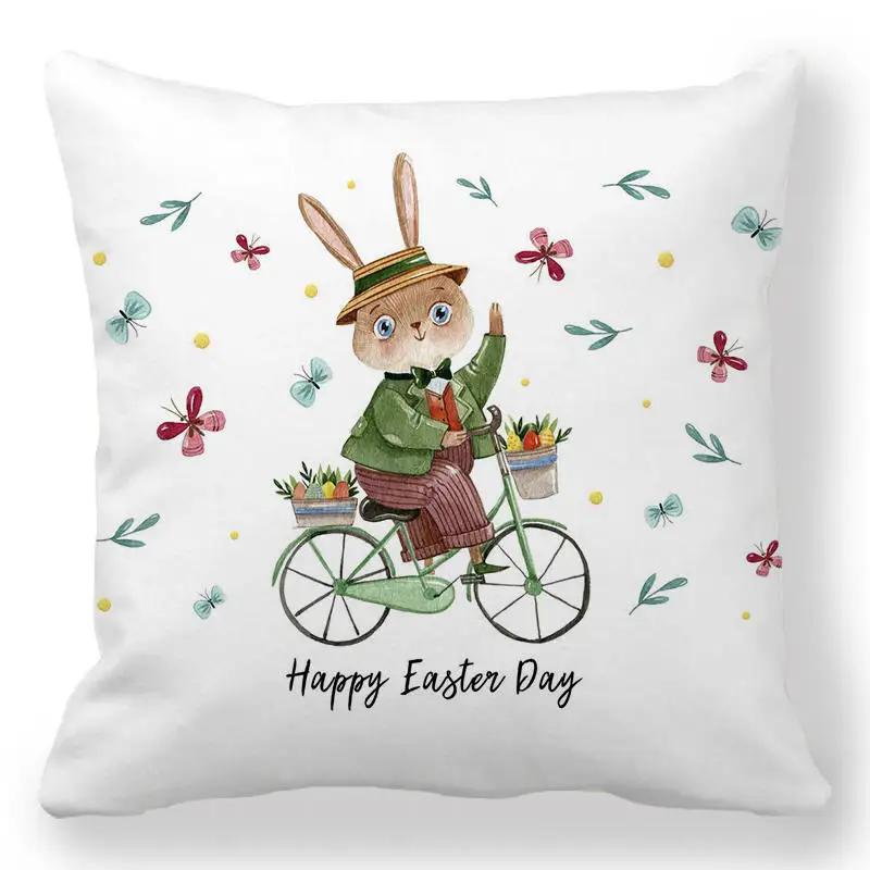 Easter Decorative Pillowcase Cartoon Egg Rabbit Flower Print Cushion Cover Bedroom Room Home Decor 45X45 Cm