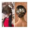 3-Piece Hair Accessory Set: Floral Pearl U-Pin Hairpins & Kanzashi Hair Comb with Artificial Flowers - Elegant Bridal & Formal Occasion Headpiece for