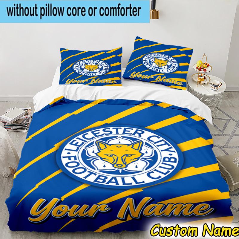 Custom Name Leicester Football Bedding Set 3PCS Duvet Cover Closure Includes 1 Duvet Cover & 2 Pillowcases for All Seasons Bedroom Decor