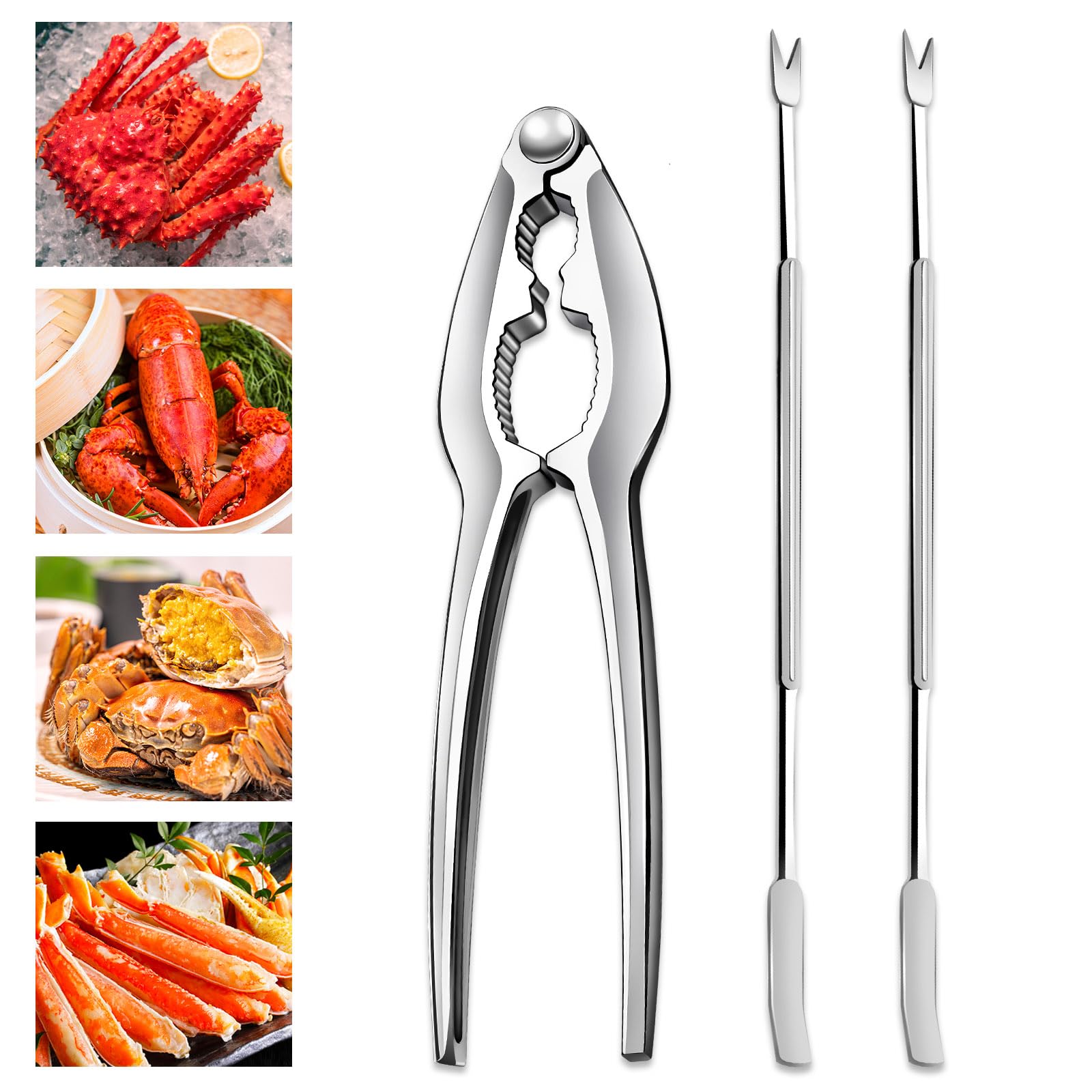 

Stainless Steel Crab Leg Tools, including Lobster Cracker and Forks, Heavy Duty Shellfish Nut Cracker Set, Seafood Tools for King Crab Legs Shellfish 3 серебряный