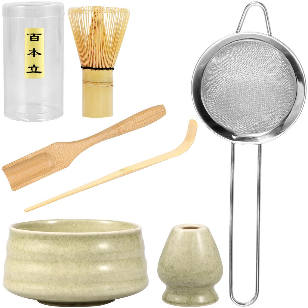 7Pcs Matcha Whisk Set Elegant Matcha Making Set with Matcha Whisk Matcha Whisk Storage Holder Matcha Powder Sifter Ceramic Bowl