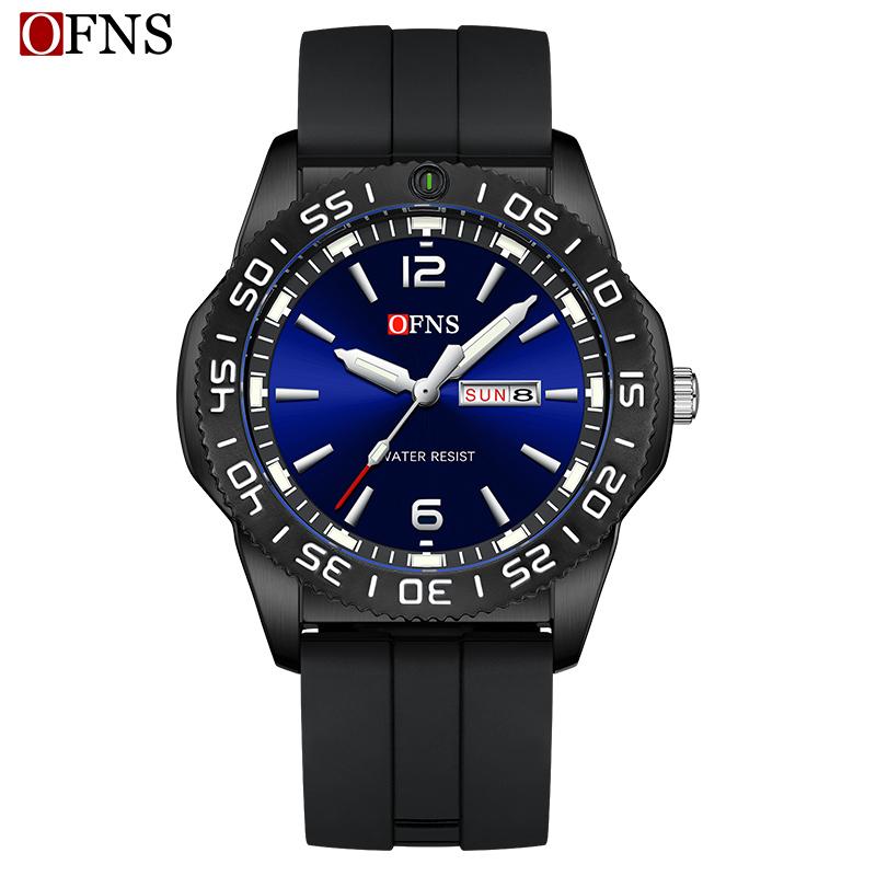OFNS New Fashion Color Dial Men's Quartz Watch Outdoors Casual Waterproof Clock Silicone Sports Business Dress Men Watch