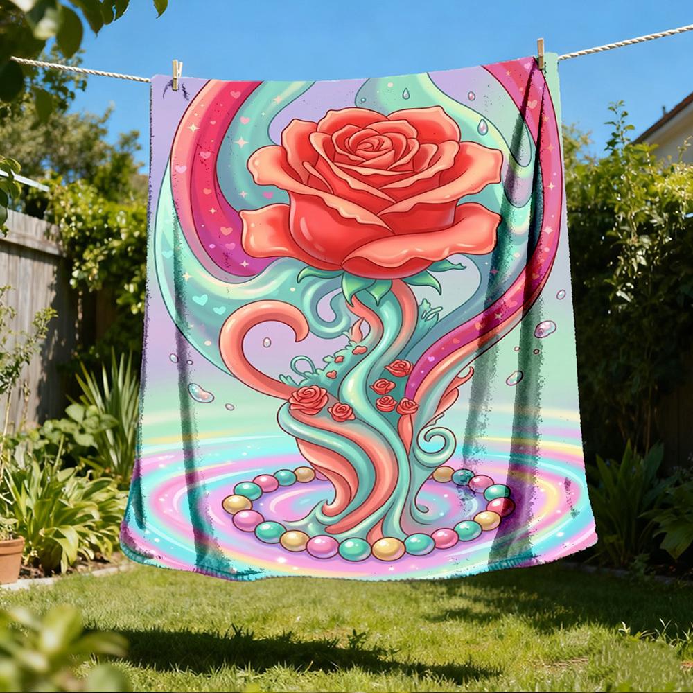 

1pc Rose FantasyOutdoor Blanket, Soft And Comfortable Blanket, Casual Warm Outdoor Blanket, Good Birthday Gift yy260328078 75x90cm
