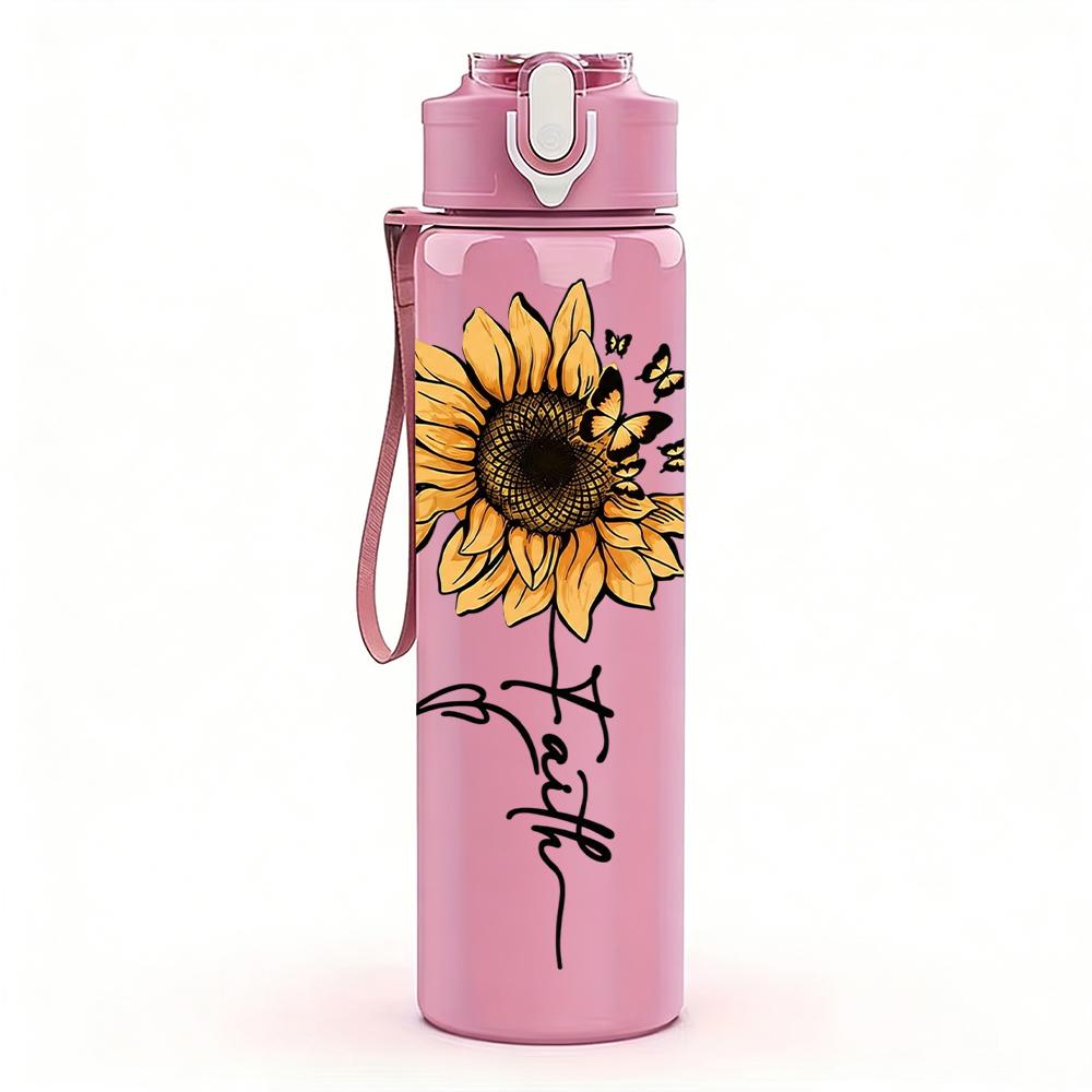 1 PZ Semplice Girasole Stelo Linea 750ml Colore Plastica Borraccia Sportiva Tappo Flip a Cannuccia Anti-perdita Adatta per Sport Ufficio Uso Domestico