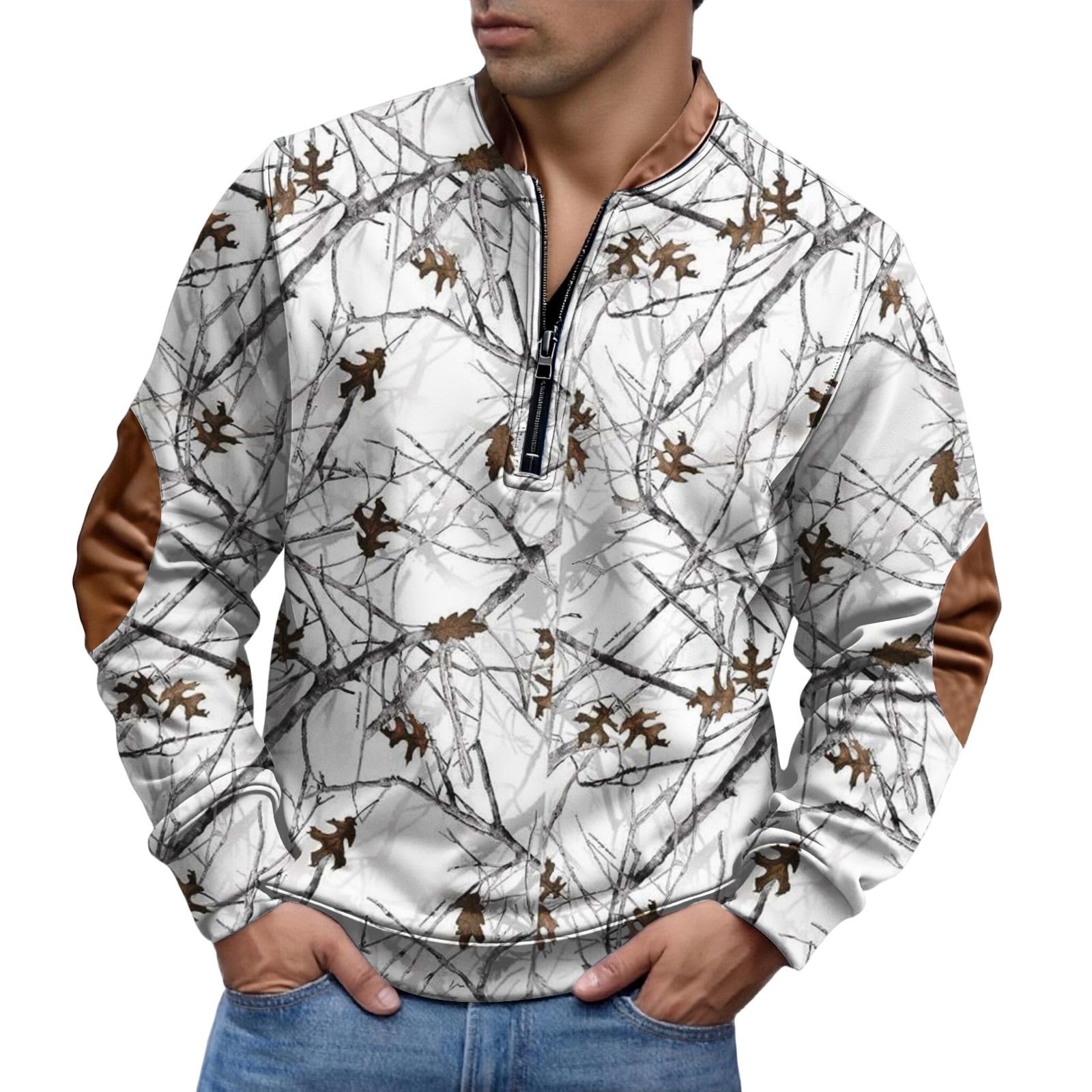 

Men s casual trendy fashion digital printing top, men s round neck long sleeve half-zip sweater XL білий
