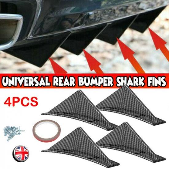 4 PCS Universal Bumper Rear Shark Diffuser Fin Spoiler Lip Splitter Carbon Fiber