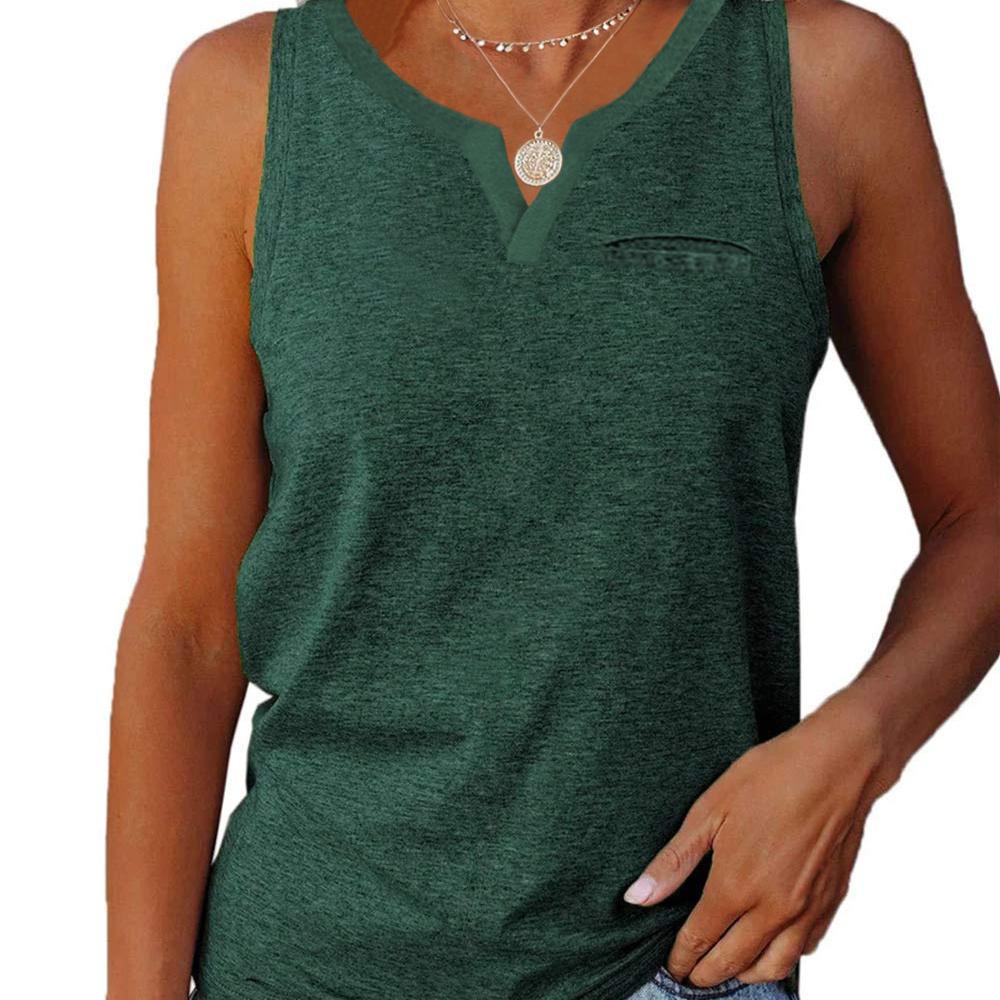 Spring and Summer New Vest V-neck Pocket Loose Casual Plus Size Top for Women