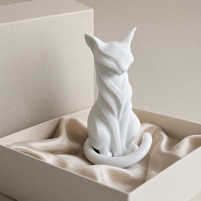 Katzen Skulptur 3D Schreibtisch Dekoration Linien Haus Gedruckt Matt Weiß mit Künstlerischen Verzierungen