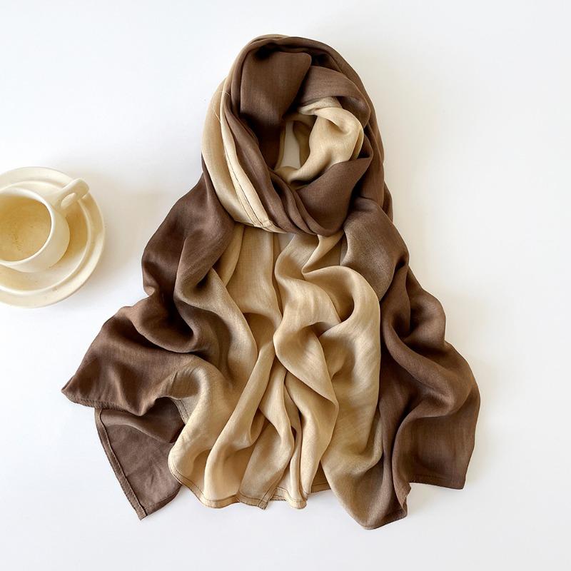 New retro cotton and linen scarf rainbow color gradual change scarf solid color silk scarf shawl women's versatile pleated silk scarf