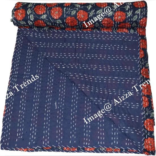 Aizza Trends Cuvertură Kantha din Bumbac Pur Imprimat Lucrată Manual - Aspect Tradițional Cuvertură de Pat Kantha Gudri - Gudri Vintage Cusute Manual