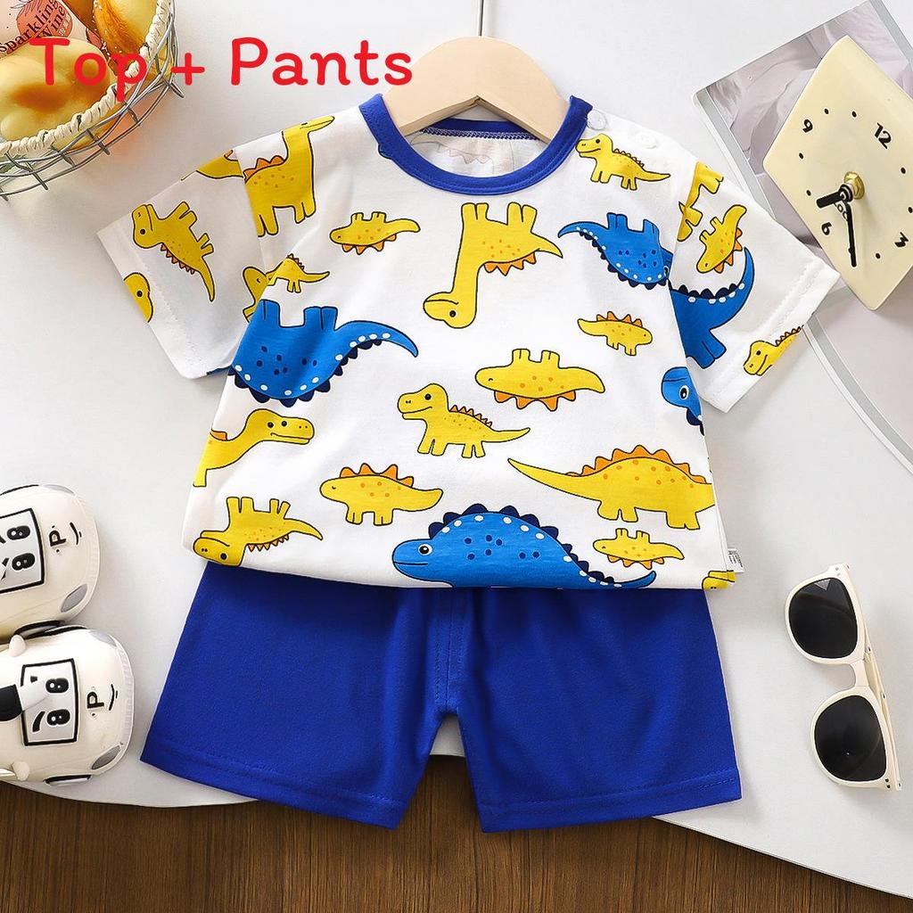 Kinder Cartoon Muster Baumwolle Kurzarm Pyjama Set Für Sommer Komfort Spielzeit