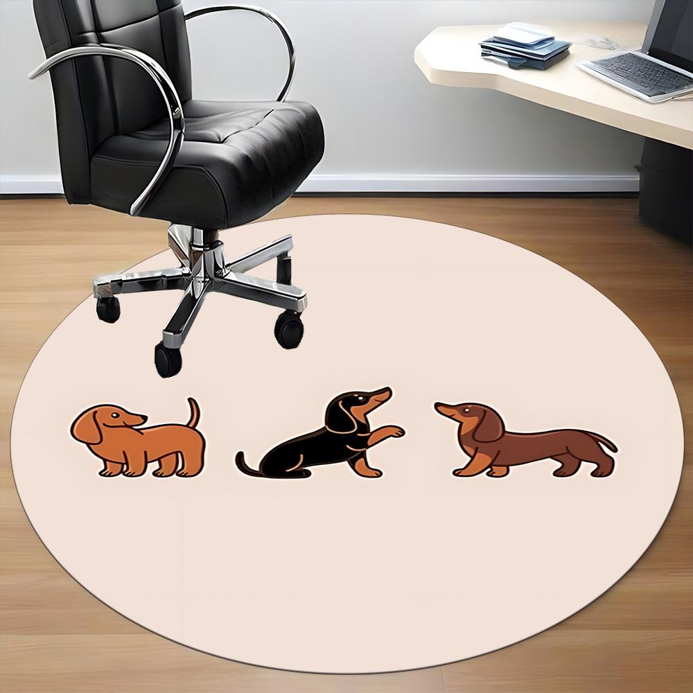 1pc Dachshund Puppies Office Round Area Rug, Under Office Chairs Bedroom Living Room Home Decor, Room Deco