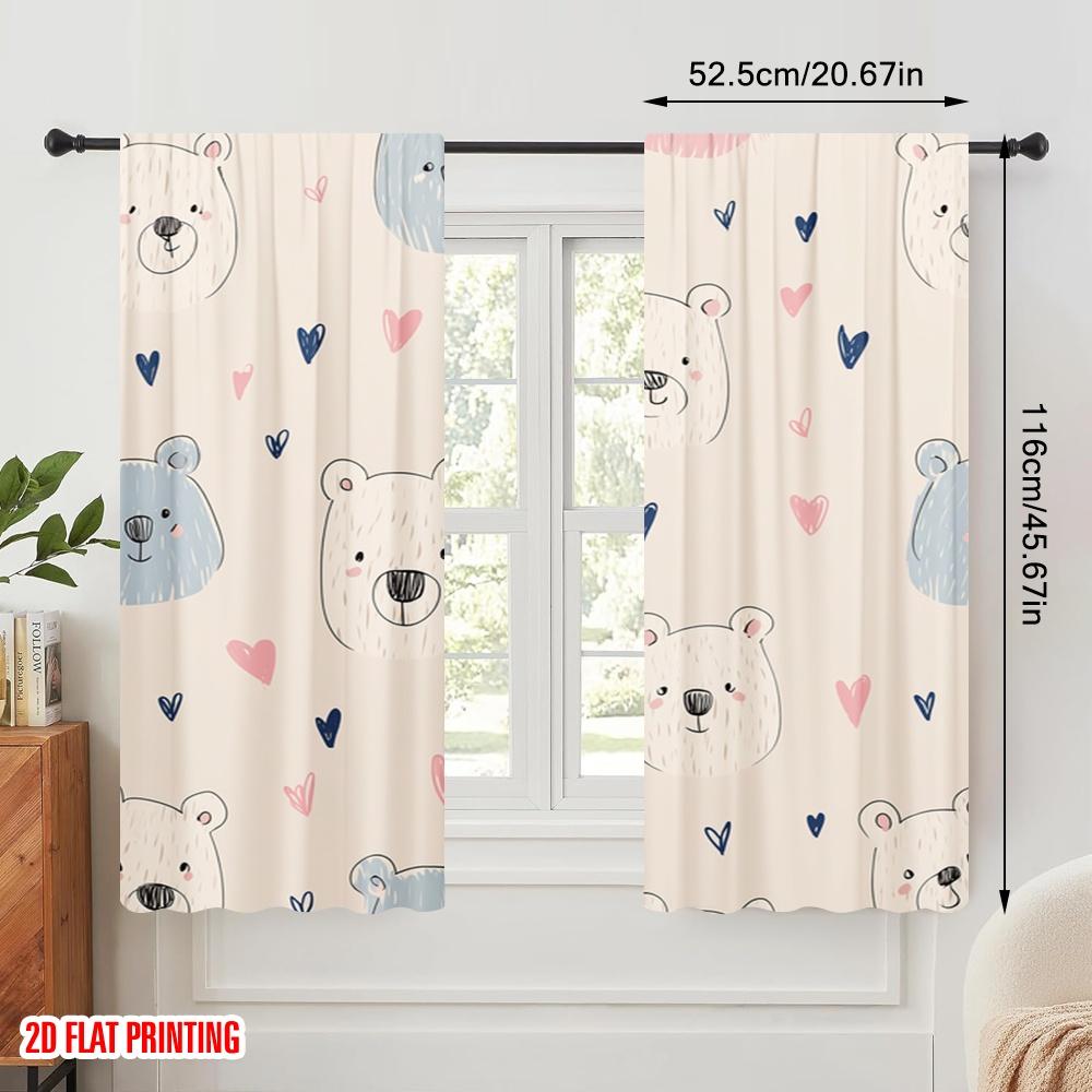 2pcs,2D Plane Printing Popular Curtain Panels Smiling Bears and Hearts Polyester (without Rod) Art Deco Festive Perfect for