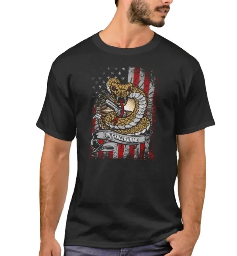 Dont Tread on Me Unique Rattlesnake American Flag TShirt Summer Cotton Short Sleeve ONeck Mens T Shirt New S3XL S